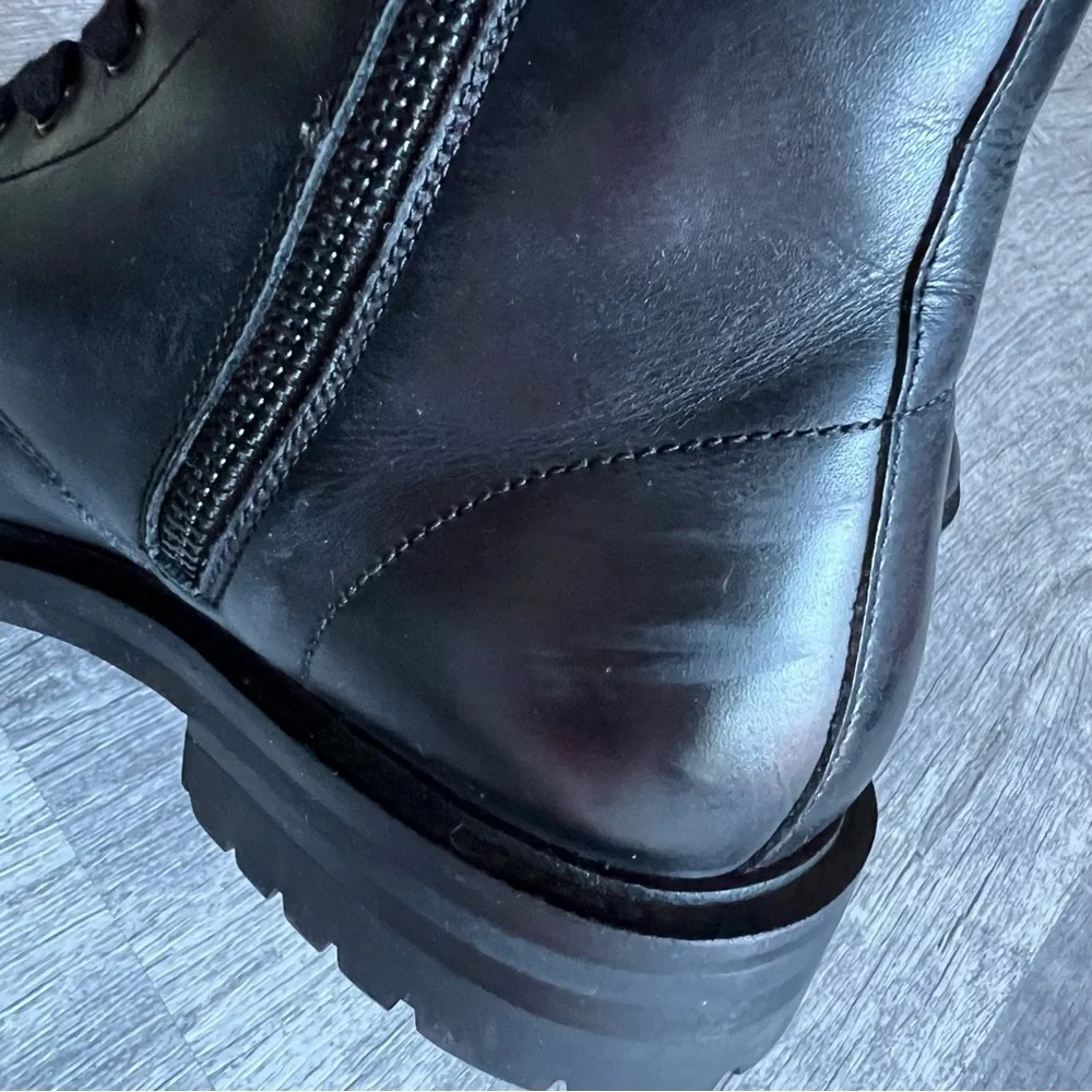 Steve Madden Combat Black Leather Boots Size 8